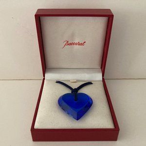 Baccarat Crystal Blue Heart Pendant on Blue Cord/PURCHASED IN PARIS/NEW IN BOX!
